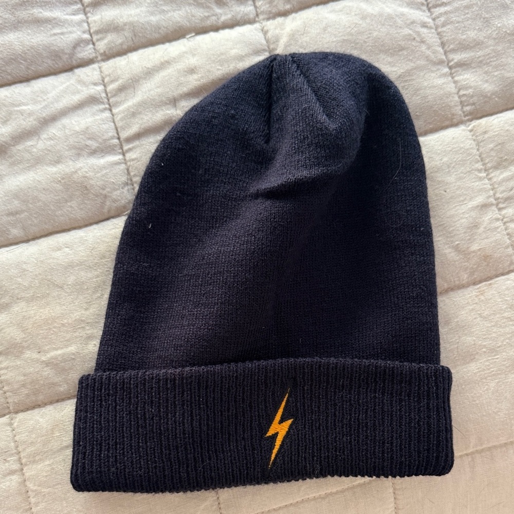 Aviator Nation Black Beanie with Gold Lightning Bolt
